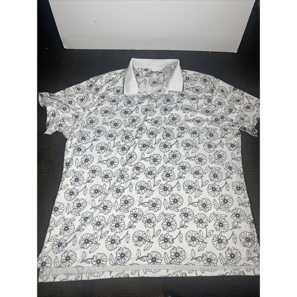 Bonobos Other - Mens XXL Slim Fit Floral Print Short Sleeve Polo Shirt White Black